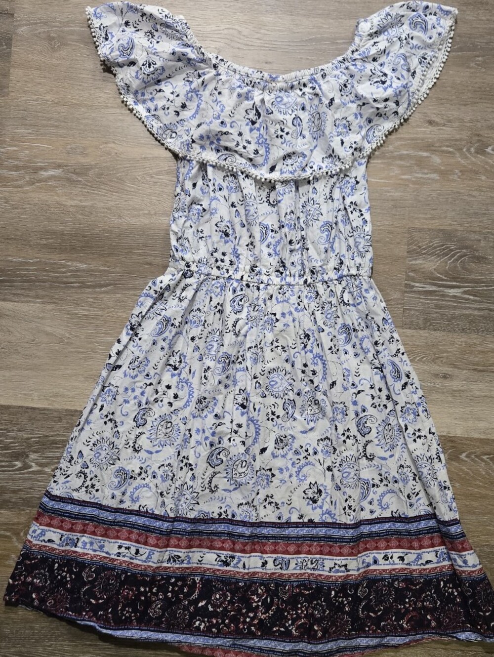 Faded Glory Boho Floral Paisley Off-Shoulder Mini Dress Size S